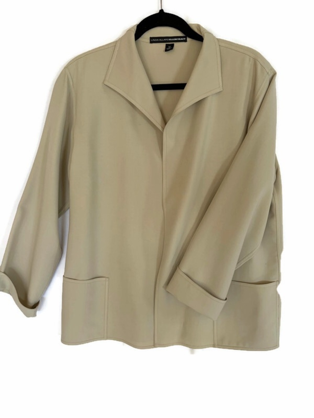 Linda Allard Ellen Tracy Sandstone Open-Front Jacket 80% wool